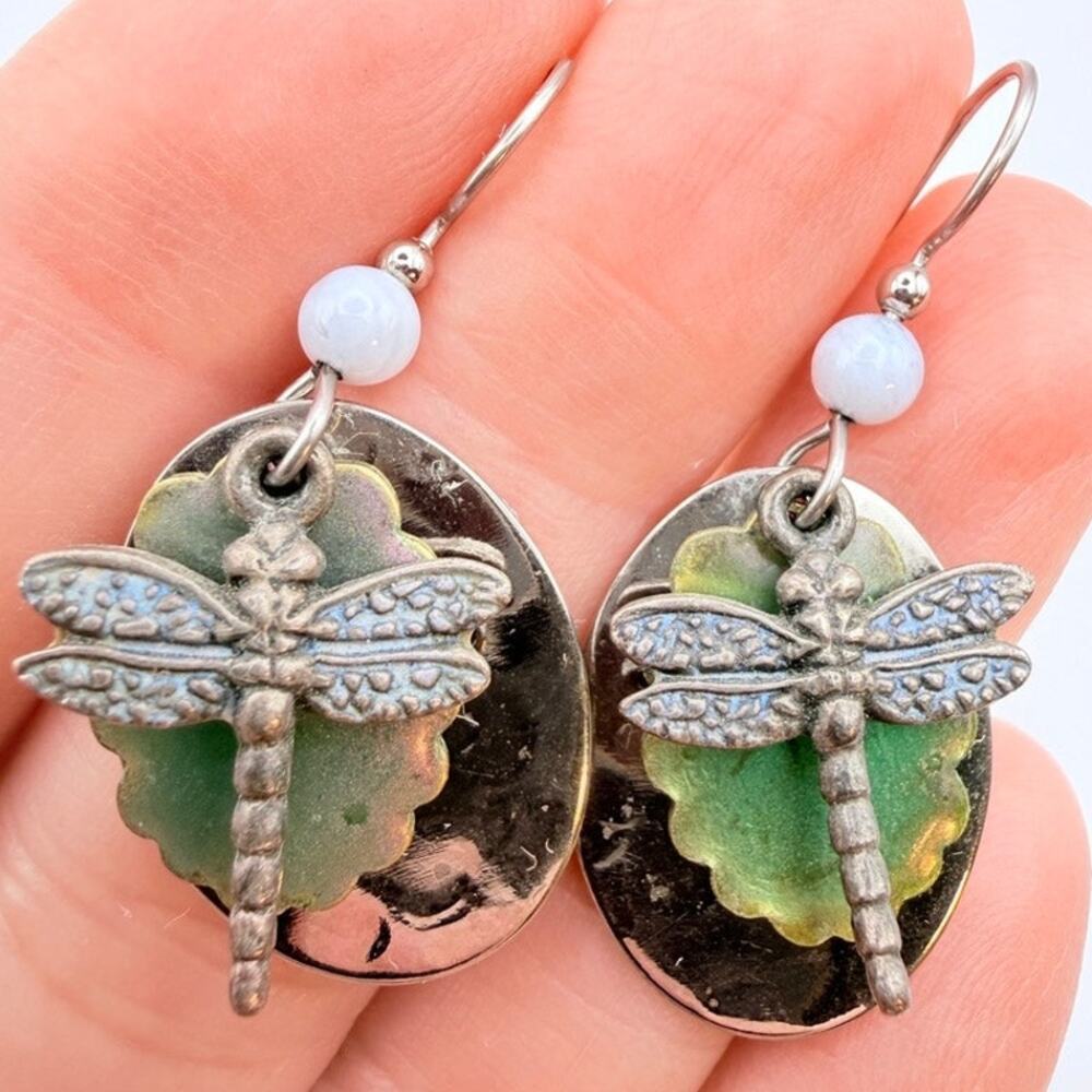 Silver Forest Handcrafted Firefly Dangle Earrings 18K Wire Green Insect Dainty